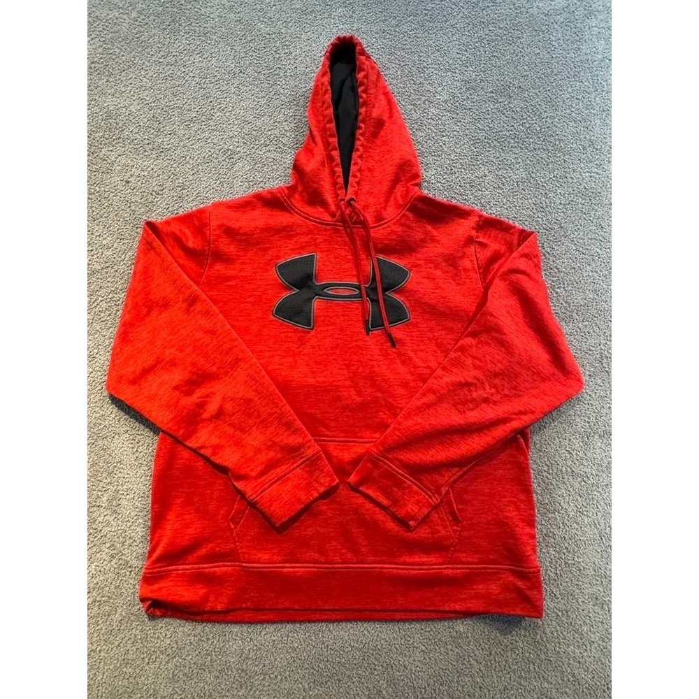 Under Armour Men's ColdGear Hoodie Sweatshirt Red Black Logo XL Loose Fit 2